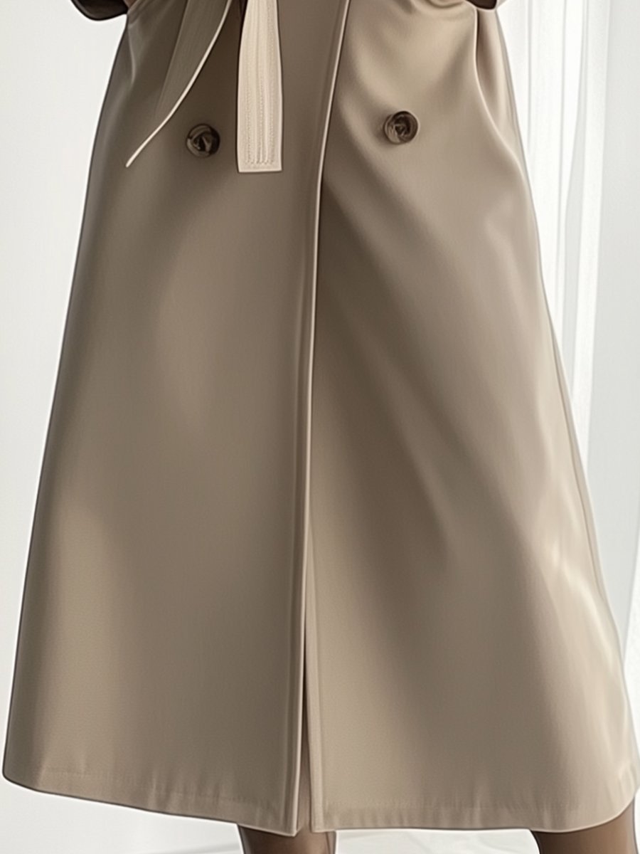 Classic Double-Breasted Belted Trench Coat In Beige Classic Double-Breasted Belted Trench Coat In Beige