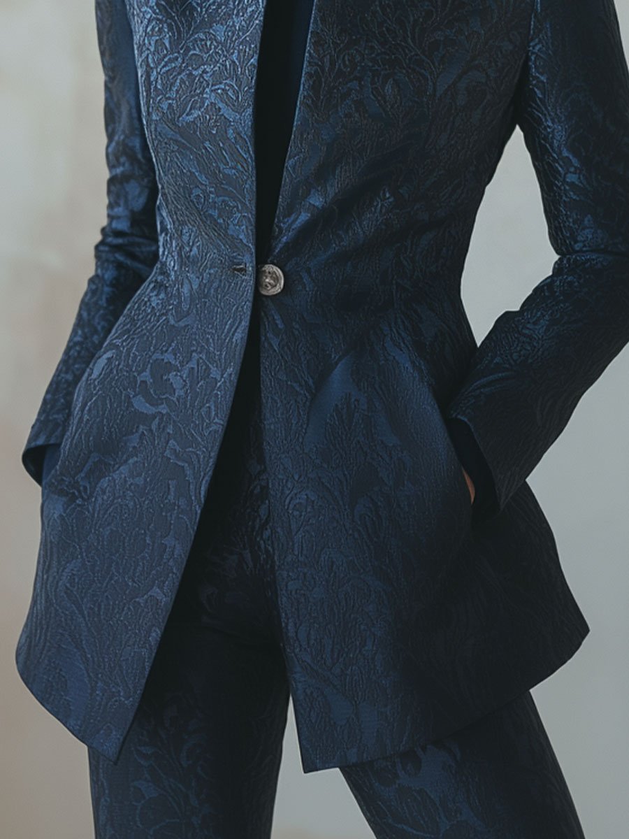 Modern Elegant Navy Jacquard Jacket Modern Elegant Navy Jacquard Jacket
