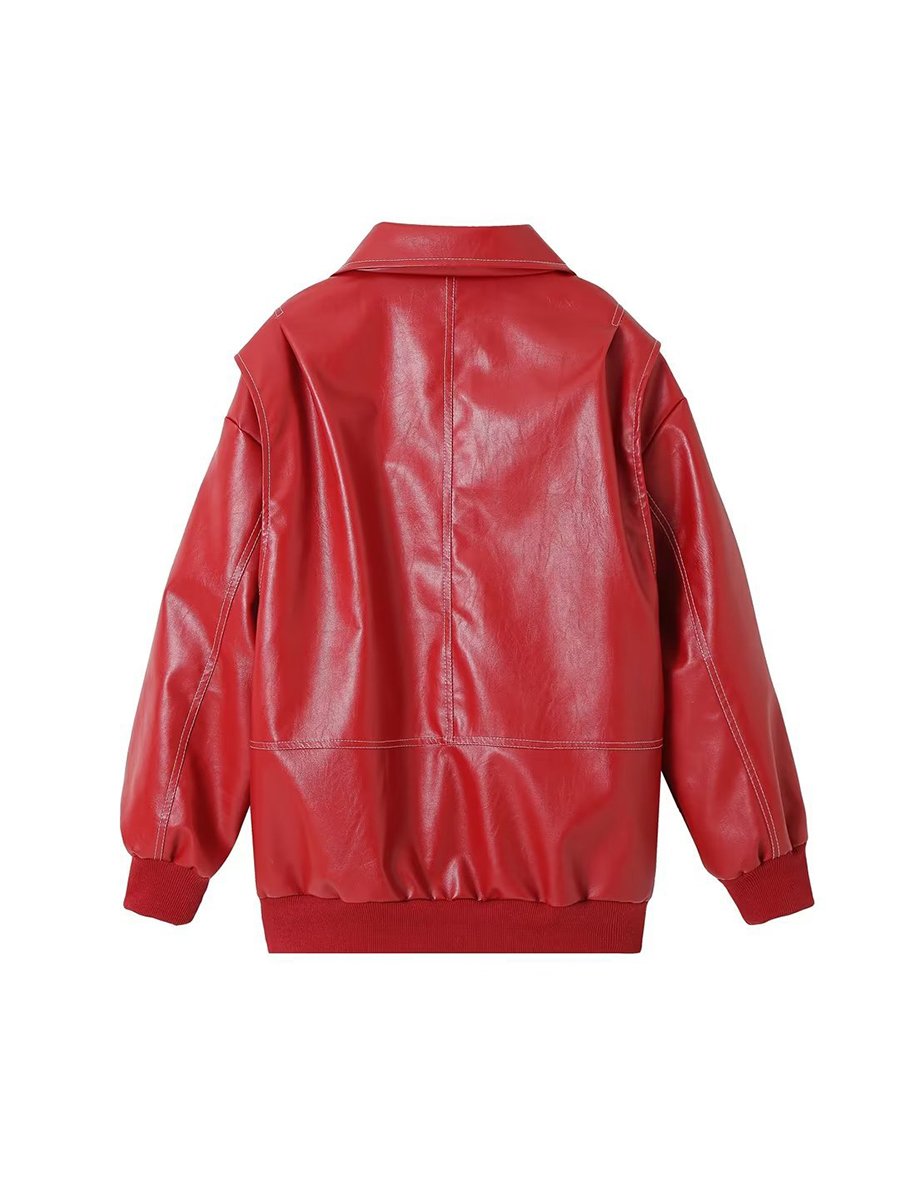 Fashionable Red Versatile Retro Leather Jacket Fashionable Red Versatile Retro Leather Jacket