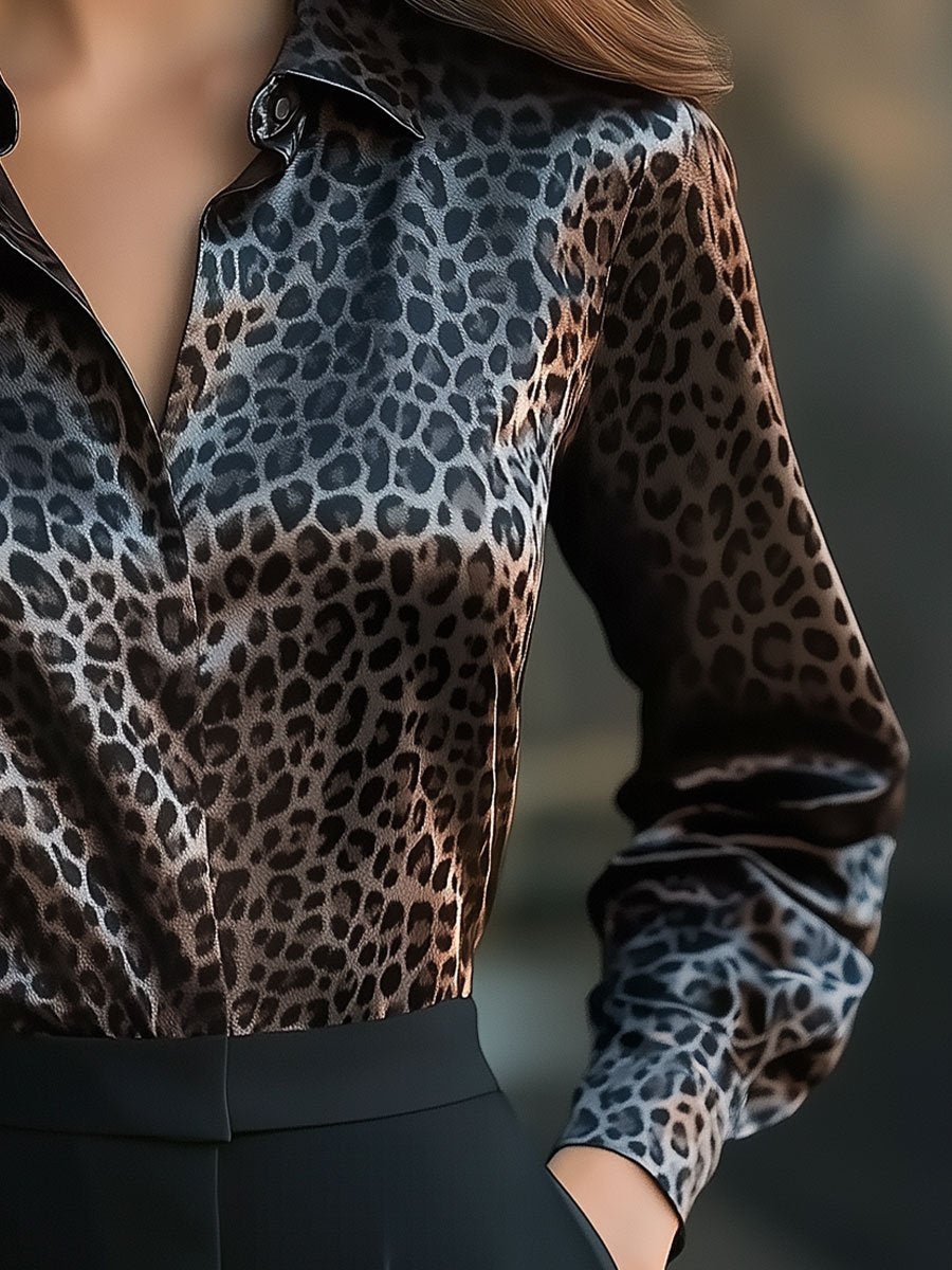 Chic Leopard Print Satin Blouse with Luxe Shine Chic Leopard Print Satin Blouse with Luxe Shine