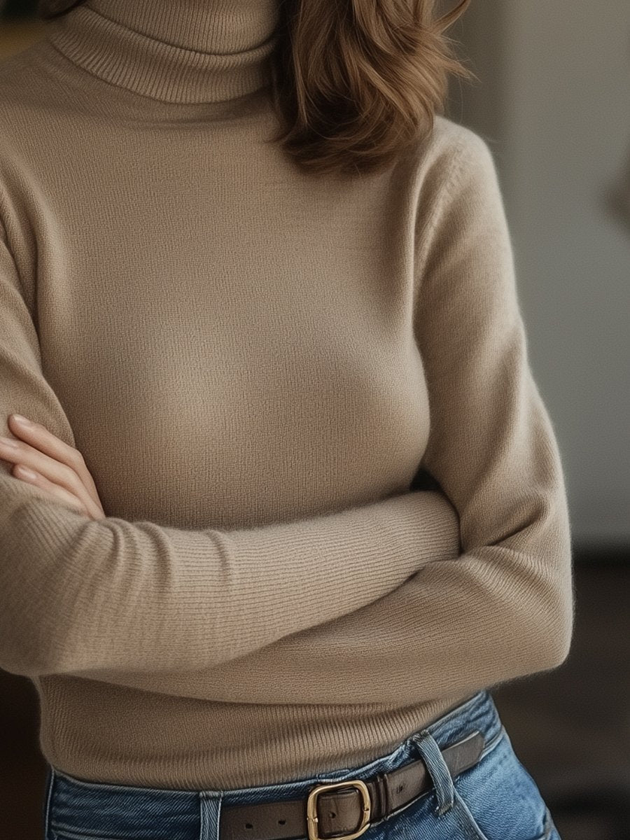 Classic Taupe Turtleneck Sweater with a Refined Silhouette Classic Taupe Turtleneck Sweater with a Refined Silhouette