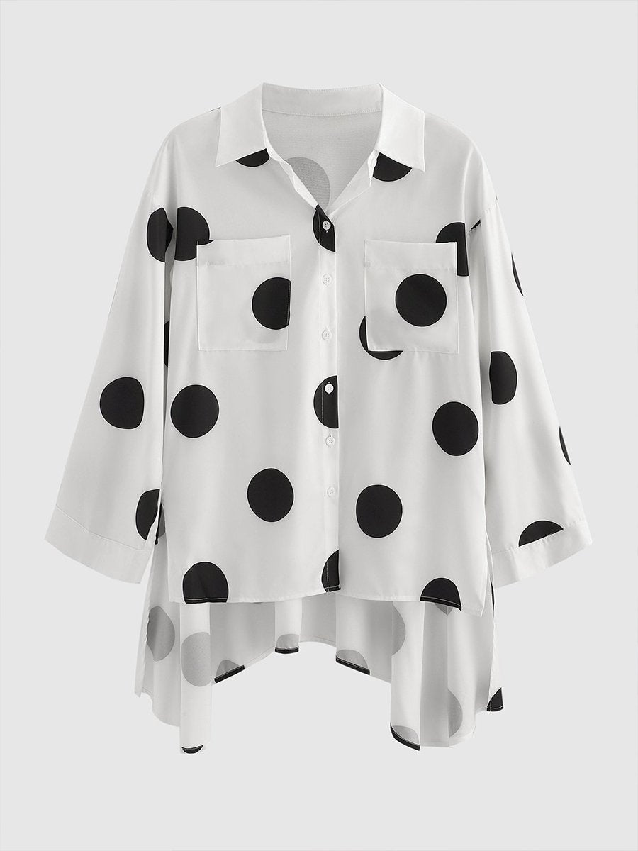 Shirt Collar Polka Dots Shift Elegant Top Shirt Collar Polka Dots Shift Elegant Top