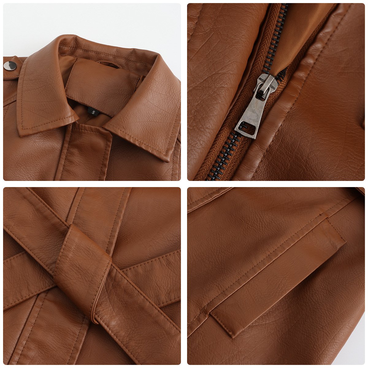 Classic Faux Leather Plain Long-sleeved Trench Coat with Belt Classic Faux Leather Plain Long-sleeved Trench Coat with Belt