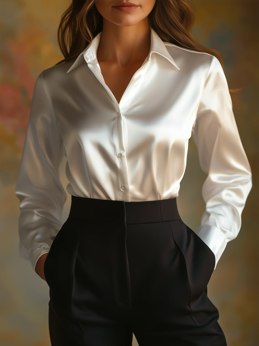 Elegant Black Satin Long Sleeves Blouse Elegant Black Satin Long Sleeves Blouse