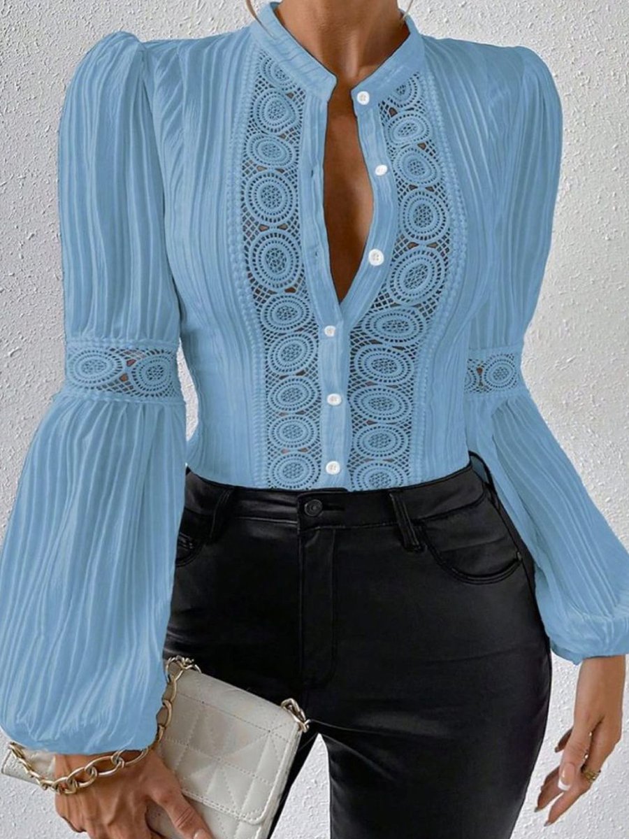 Sophisticated Long-Sleeve Lace Trim Blouse Sophisticated Long-Sleeve Lace Trim Blouse