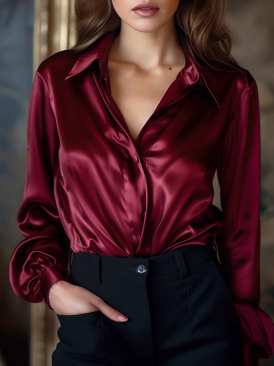 Elegant Black Satin Long Sleeves Blouse Elegant Black Satin Long Sleeves Blouse