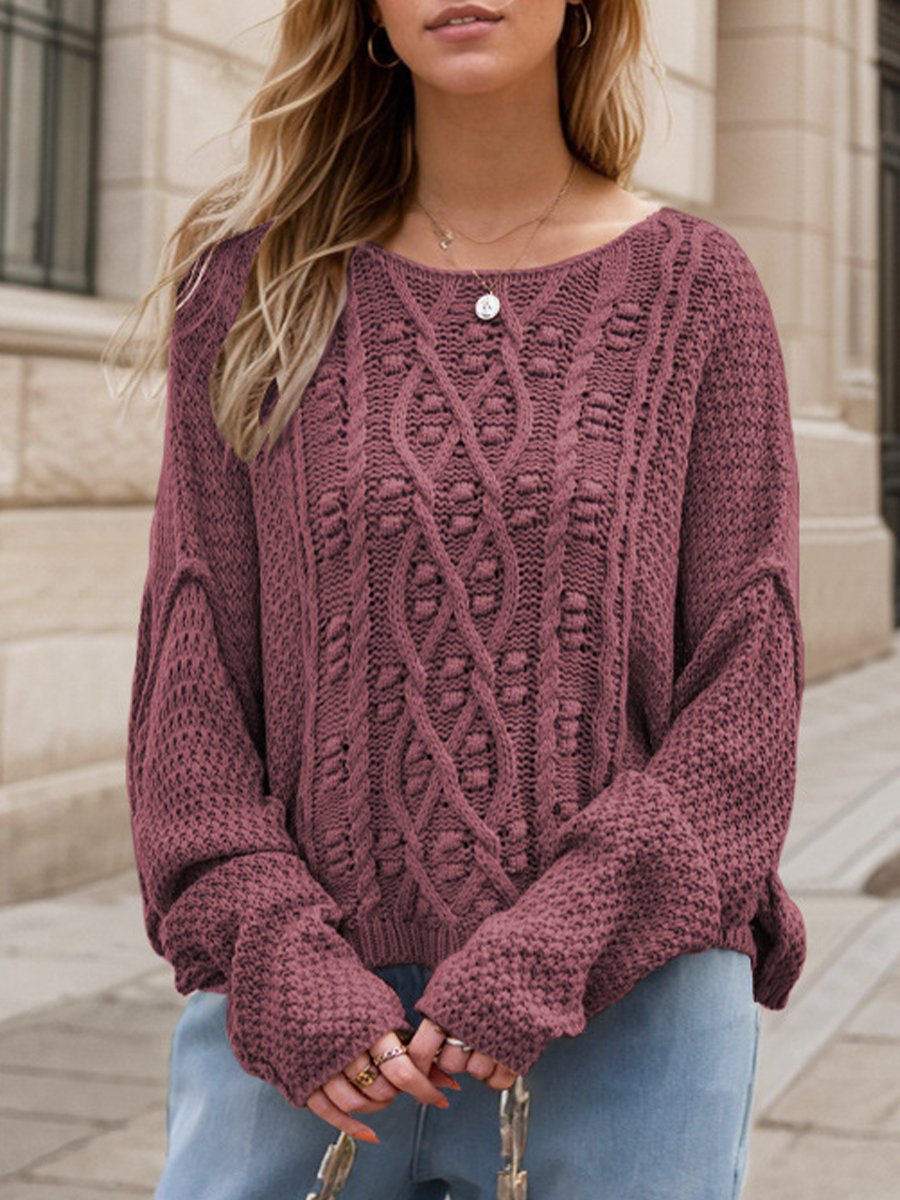 Round Neck Twisted Loose Pullover Sweater Round Neck Twisted Loose Pullover Sweater