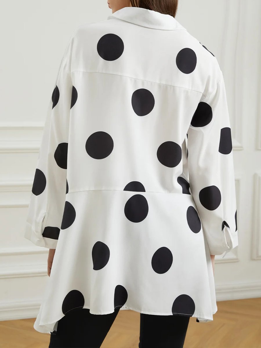 Shirt Collar Polka Dots Shift Elegant Top Shirt Collar Polka Dots Shift Elegant Top