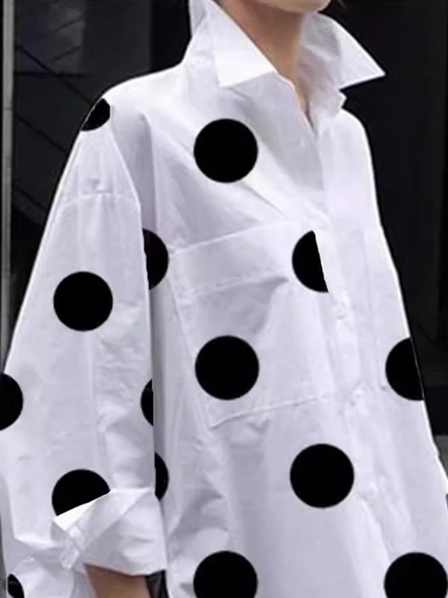 Shirt Collar Polka Dots Shift Elegant Top Shirt Collar Polka Dots Shift Elegant Top