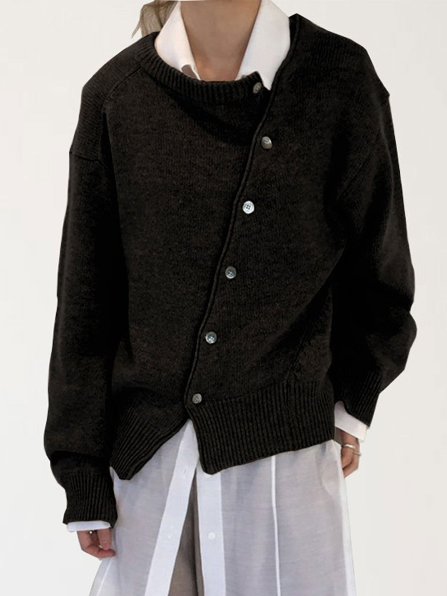 Asymmetric Buttoned Plain Cardigan Asymmetric Buttoned Plain Cardigan