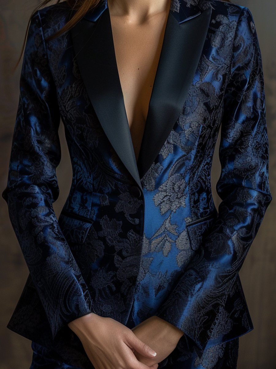 Navy Satin Jacquard Blazer Navy Satin Jacquard Blazer