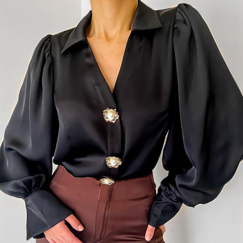 Stylish Lantern Sleeve Satin Blouse Stylish Lantern Sleeve Satin Blouse