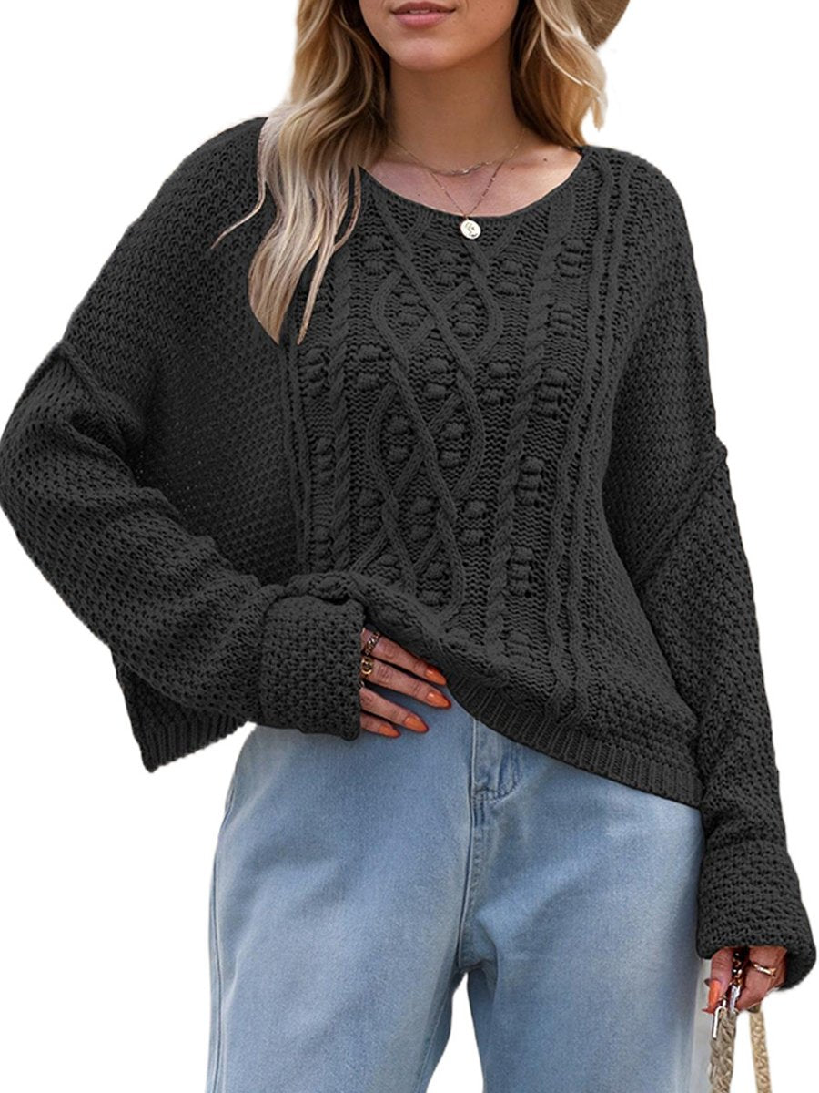Round Neck Twisted Loose Pullover Sweater Round Neck Twisted Loose Pullover Sweater
