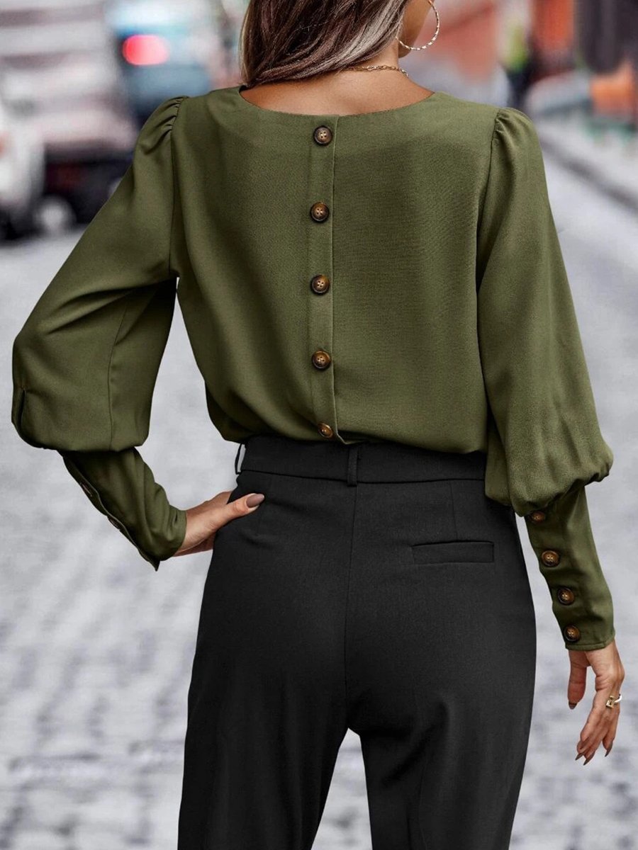 Sophisticated Buttons Blouse with Puffed Sleeves Sophisticated Buttons Blouse with Puffed Sleeves