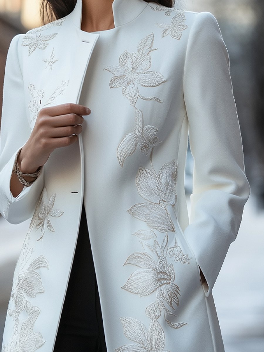 Floral Whisper: Softly Embroidered Coat for a Classic Look Floral Whisper: Softly Embroidered Coat for a Classic Look