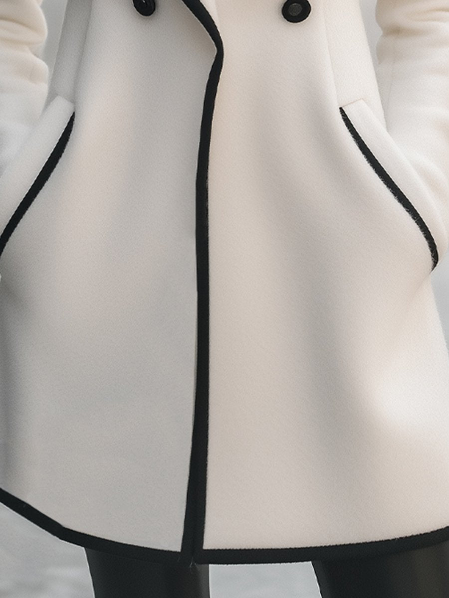 Chic Double-Breasted White Coat with Black Trim Chic Double-Breasted White Coat with Black Trim