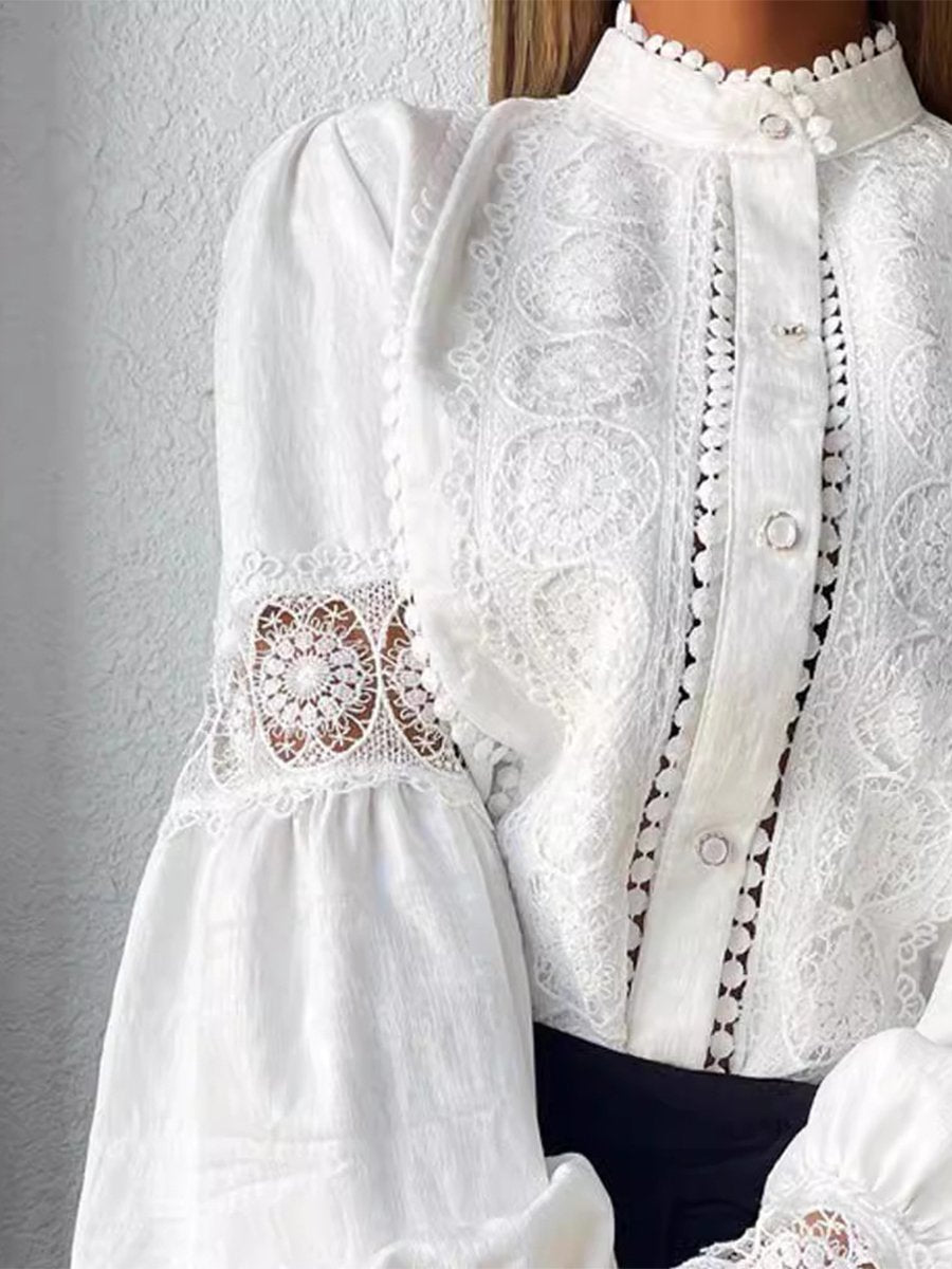 Chic in Lace: Statement White Blouse with Balloon Sleeves Chic in Lace: Statement White Blouse with Balloon Sleeves