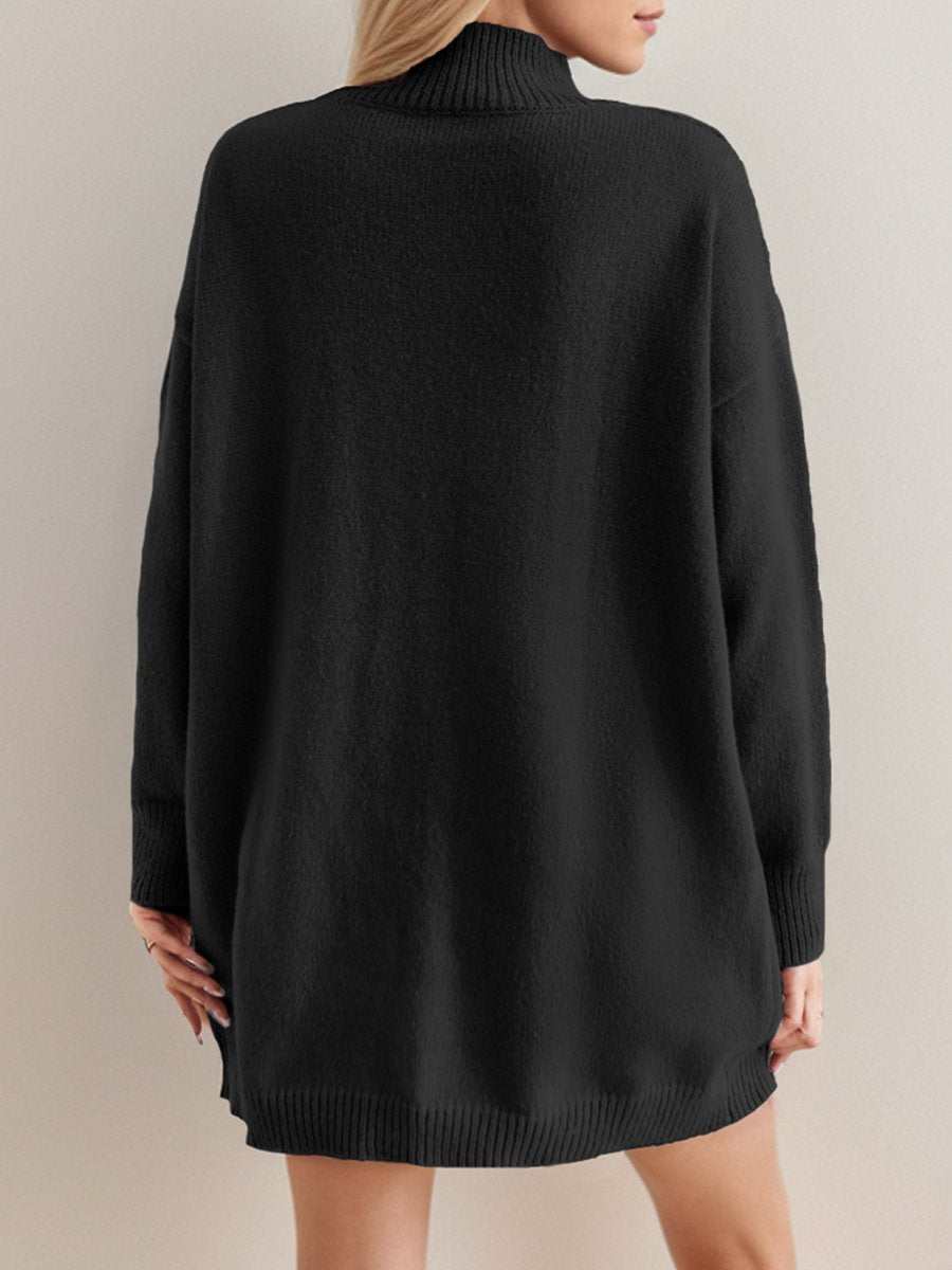 Chic Solid Color Half Turtleneck Side-Slit Pullover Sweater Chic Solid Color Half Turtleneck Side-Slit Pullover Sweater