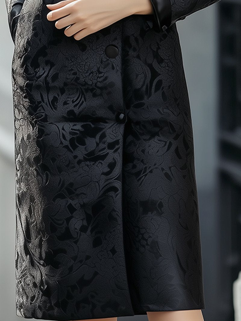 Classic Black Floral Jacquard Blazer Dress with Satin Lapel Classic Black Floral Jacquard Blazer Dress with Satin Lapel