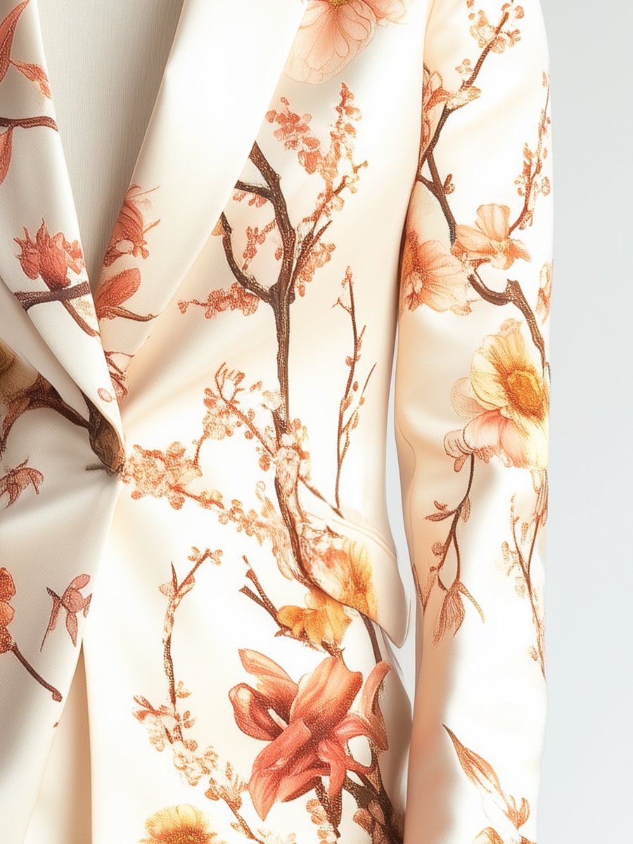 Ivory Satin Blazer with Warm Autumn Blossoms Ivory Satin Blazer with Warm Autumn Blossoms