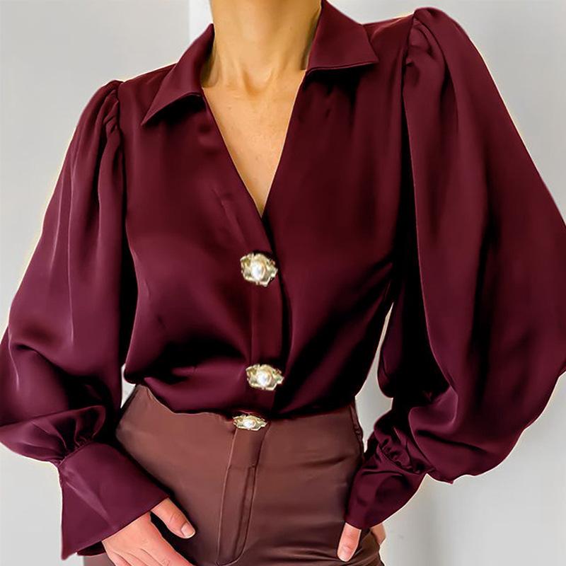 Stylish Lantern Sleeve Satin Blouse Stylish Lantern Sleeve Satin Blouse