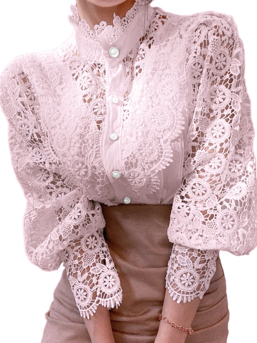 Vintage-Inspired Lace Blouse with Pearl Button Details Vintage-Inspired Lace Blouse with Pearl Button Details