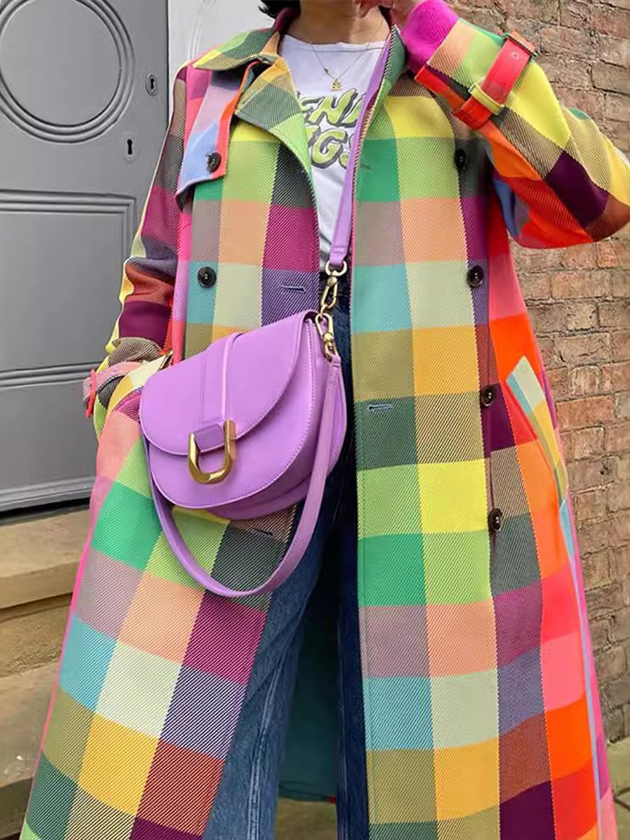 Stylish Colorful Lapel Plaid Coat Stylish Colorful Lapel Plaid Coat