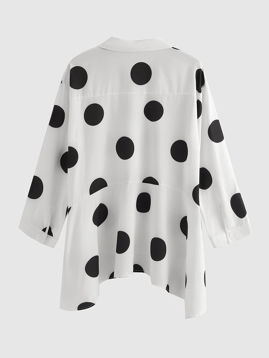 Shirt Collar Polka Dots Shift Elegant Top Shirt Collar Polka Dots Shift Elegant Top