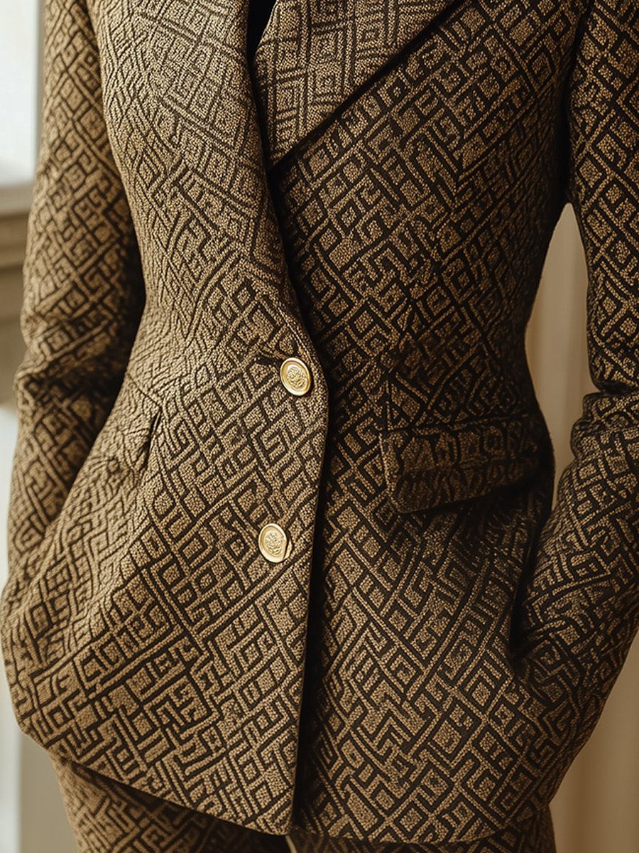 Geometric Patterned Double-Breasted Blazer Geometric Patterned Double-Breasted Blazer