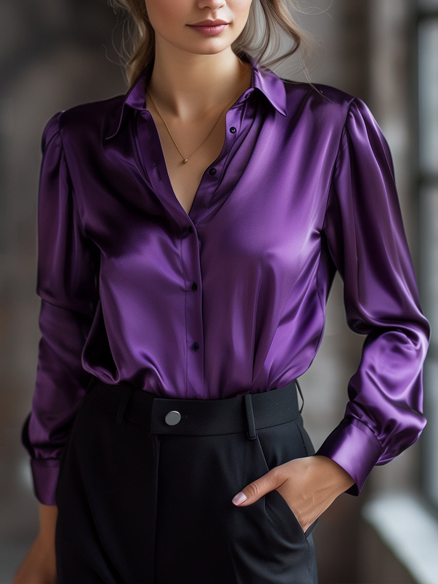 Elegant Black Satin Long Sleeves Blouse Elegant Black Satin Long Sleeves Blouse