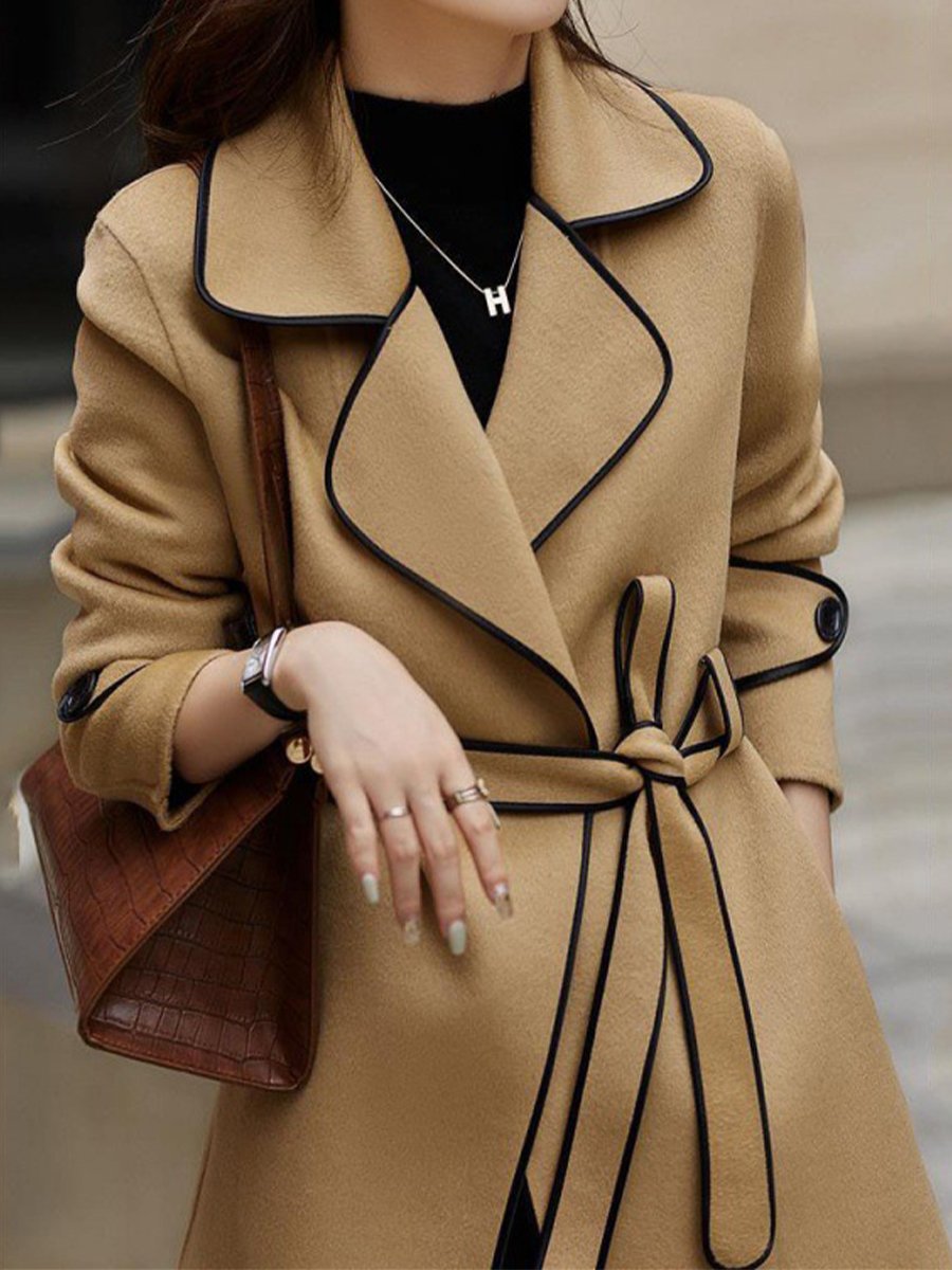 Chic Contrast-Trim Coat with Belt Chic Contrast-Trim Coat with Belt