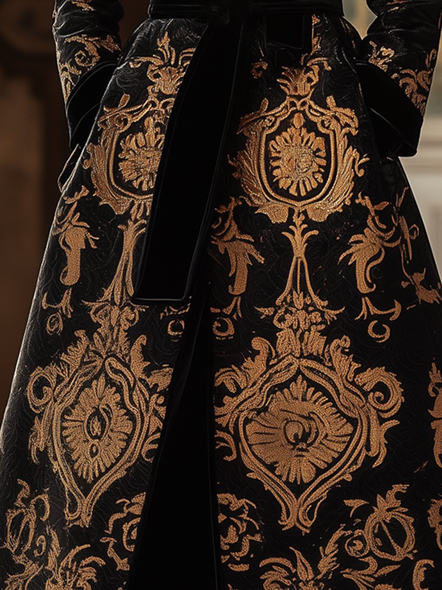 Elegant Coat with Gold Baroque Patterns Elegant Coat with Gold Baroque Patterns