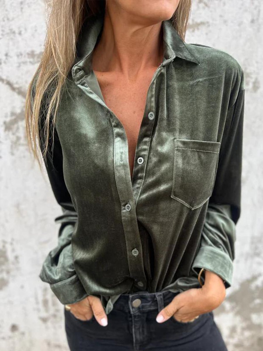 Casual Chic: Velvet Long-Sleeve Shirt Casual Chic: Velvet Long-Sleeve Shirt