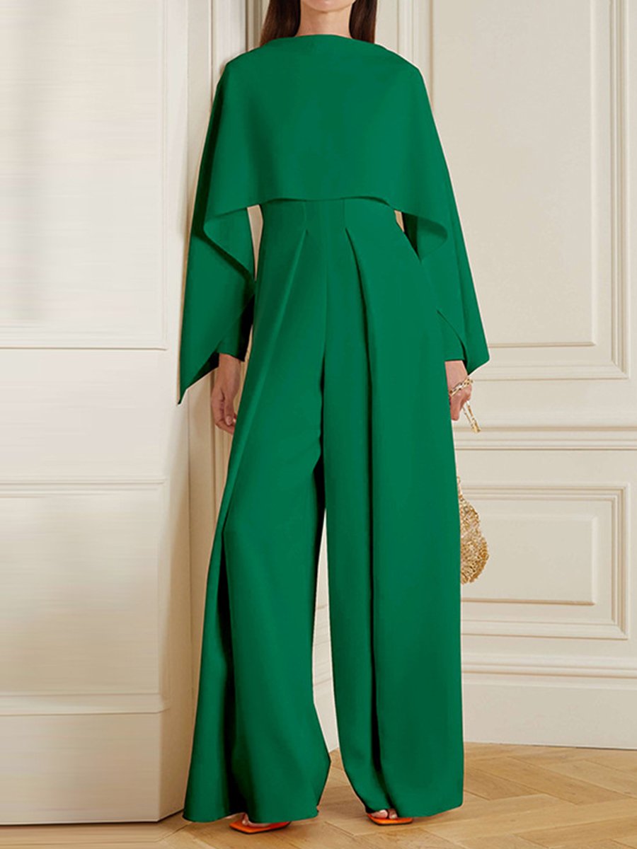 Chic Wide-Leg Jumpsuit with Draped Cape Chic Wide-Leg Jumpsuit with Draped Cape
