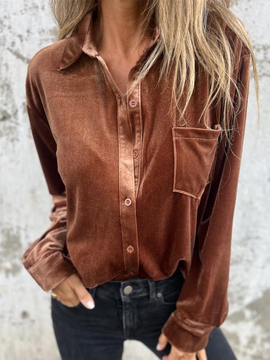 Casual Chic: Velvet Long-Sleeve Shirt Casual Chic: Velvet Long-Sleeve Shirt