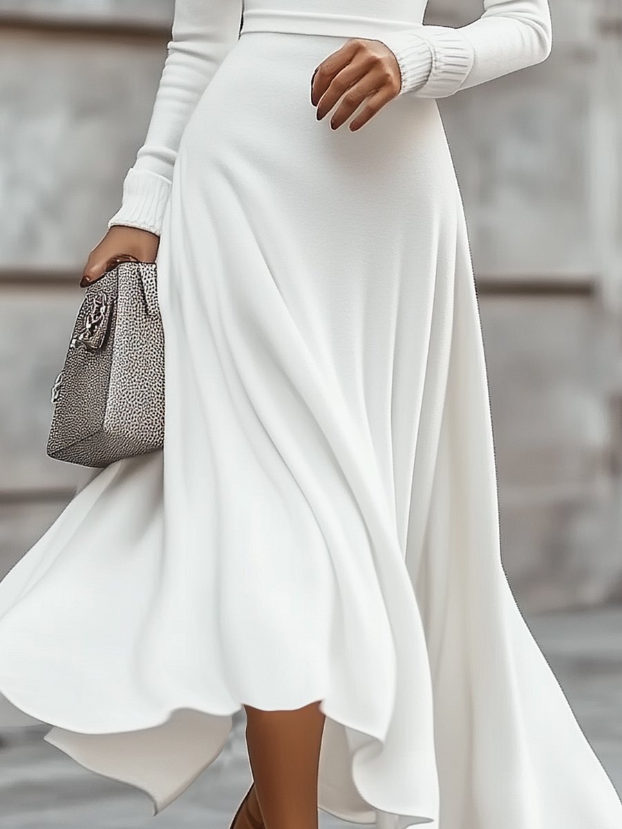 Elegant White Turtleneck Cotton Dress for Chic Comfort Elegant White Turtleneck Cotton Dress for Chic Comfort