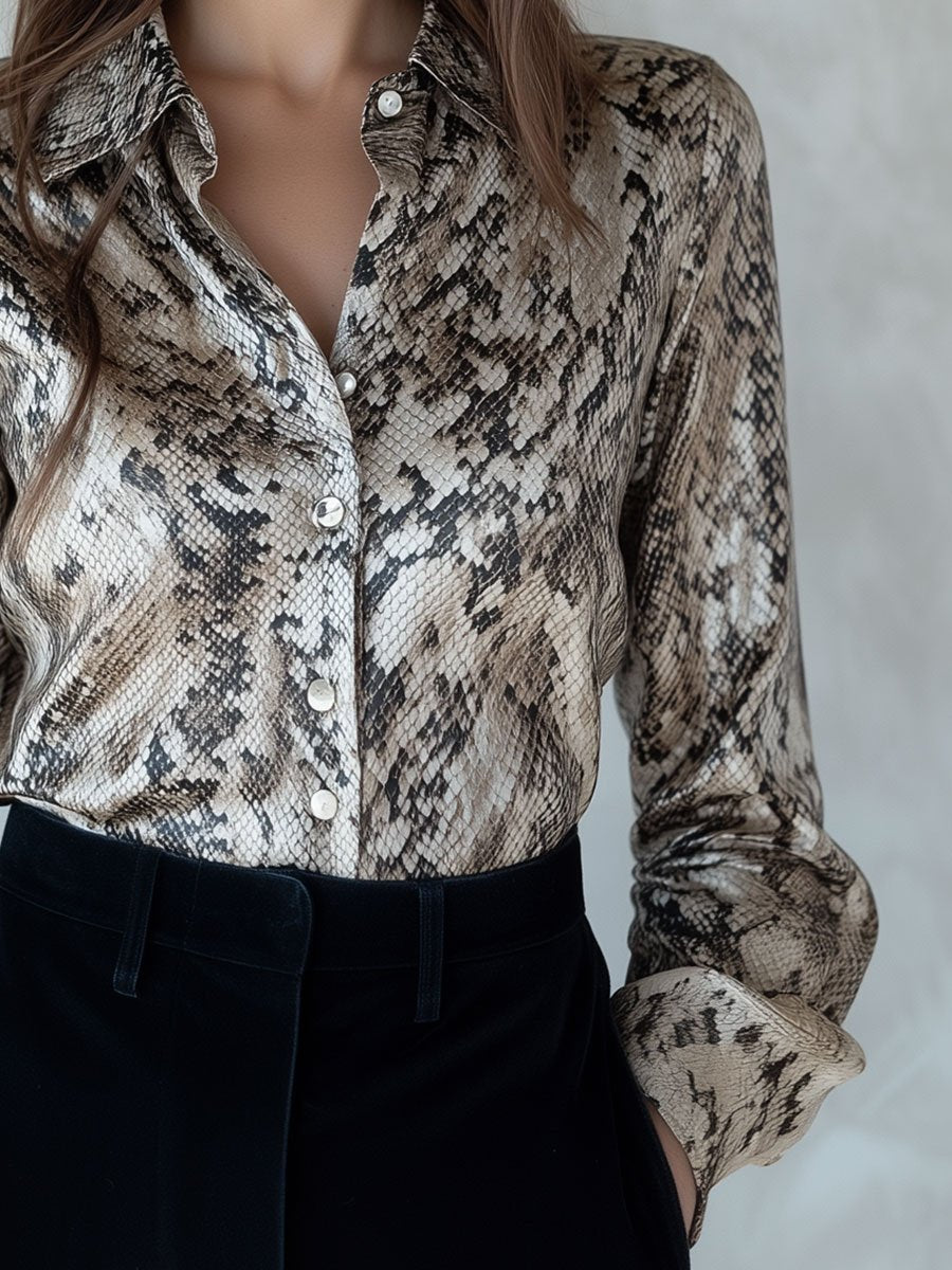 Chic Snakeskin Print Satin Blouse Chic Snakeskin Print Satin Blouse