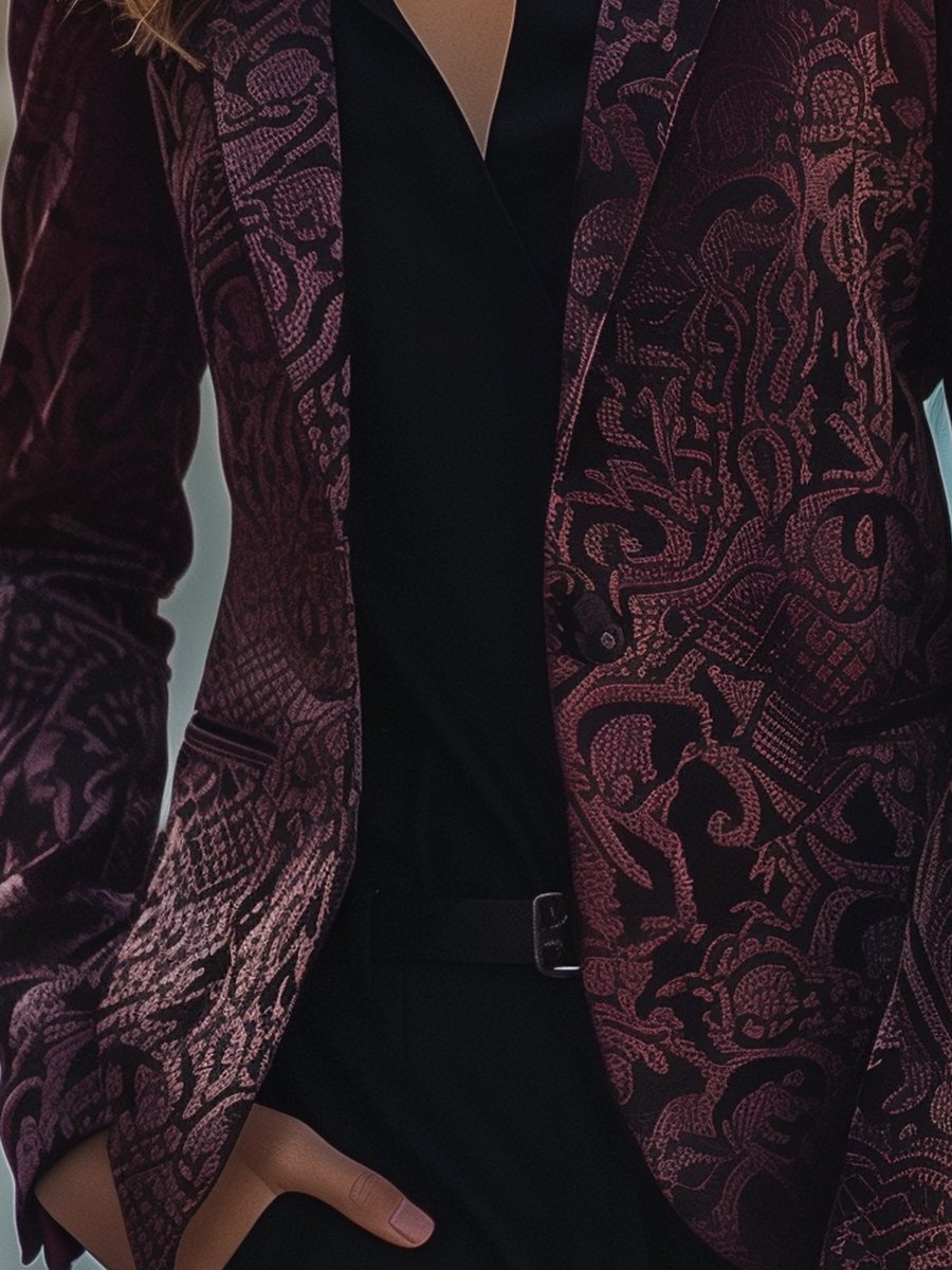 Noble Burgundy Jacquard Satin Blazer Noble Burgundy Jacquard Satin Blazer