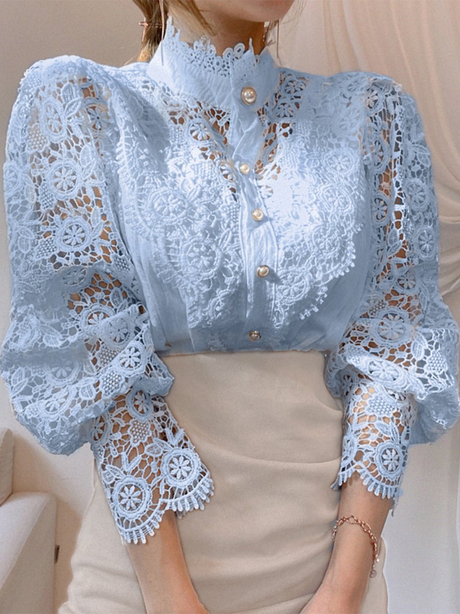 Vintage-Inspired Lace Blouse with Pearl Button Details Vintage-Inspired Lace Blouse with Pearl Button Details