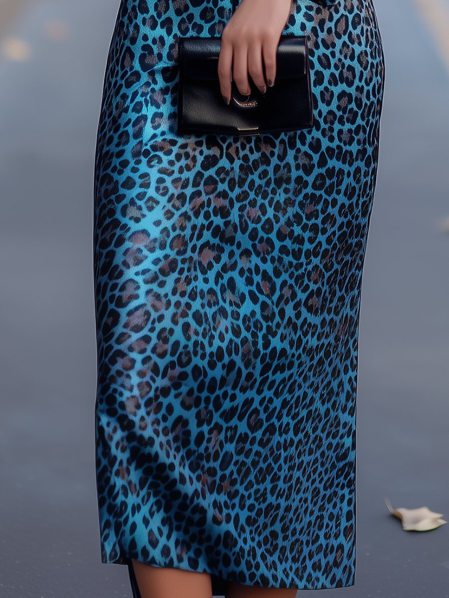 Electric Blue Leopard Satin Dress Electric Blue Leopard Satin Dress