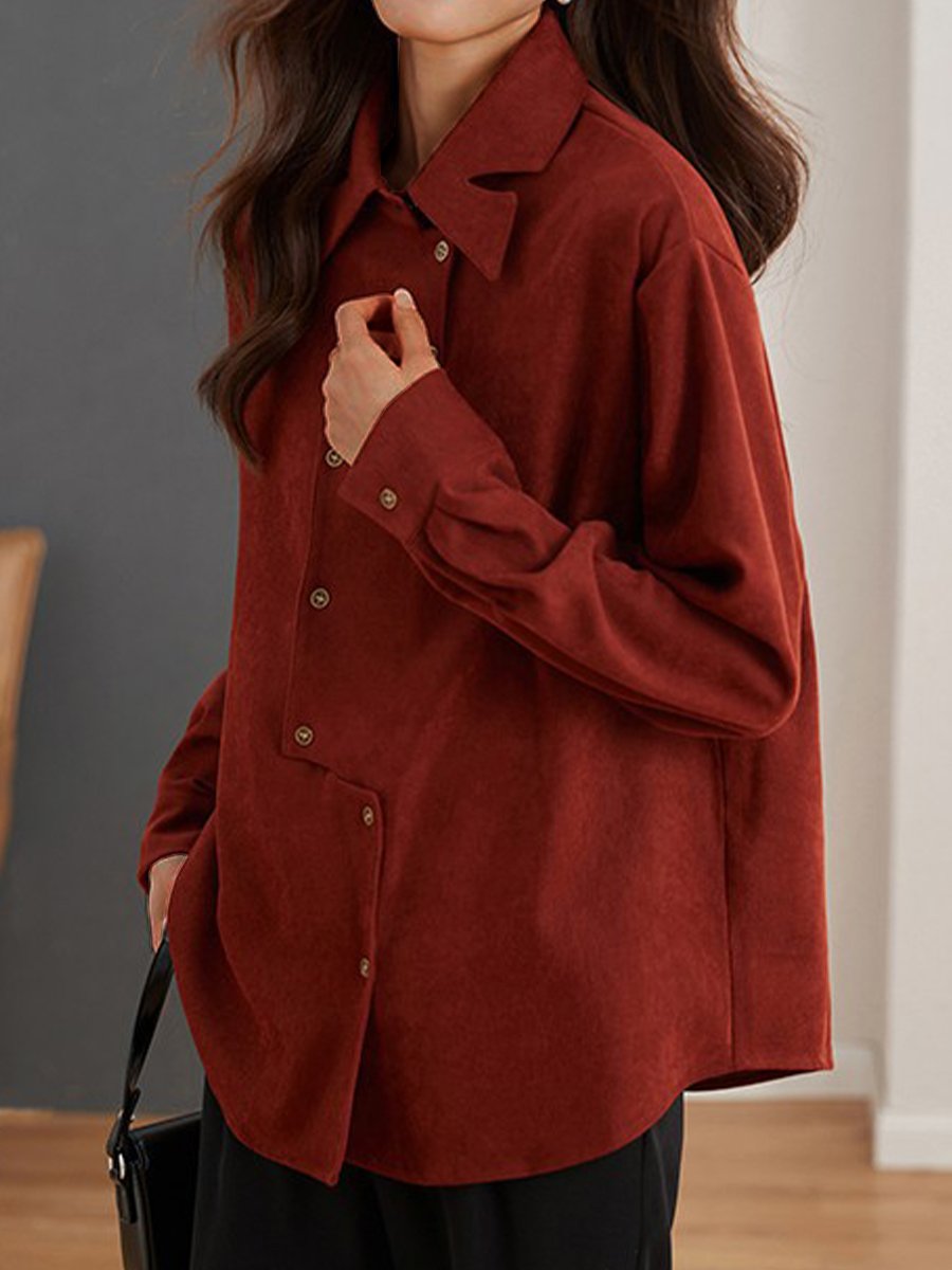 Chic Burgundy Shirt with Unique Collar and Button Design Chic Burgundy Shirt with Unique Collar and Button Design
